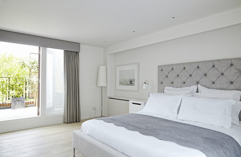 Coolhurst N8 - grey upholstered bed - london houses - shootfactory location