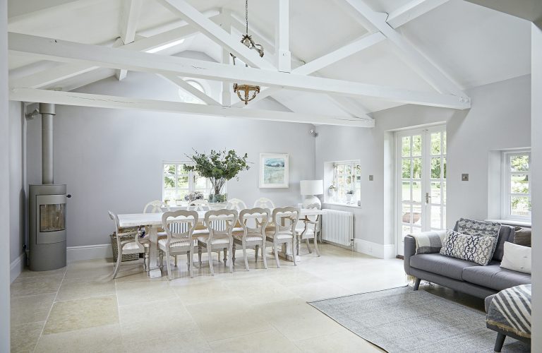 Wisteria House reception three with vaulted ceiling and exposed beams