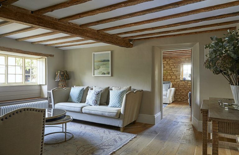 Wisteria House reception two with exposed wood beamed ceiling