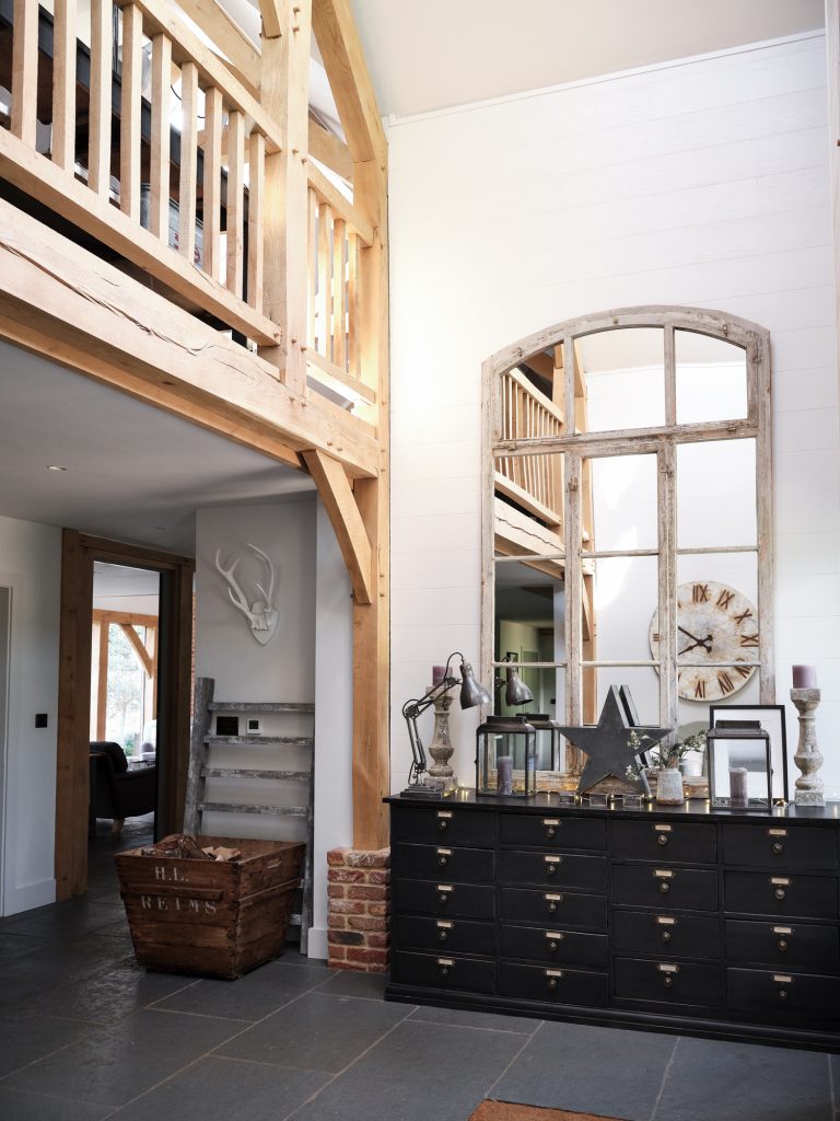 INDUSTRIAL OFFICE FILING CABINET WITH FACTORY WINDOW CONVERTED INTO MIRROR - HAGUE BARN HENLEY ON THAMES, RG9 - SHOOTFACTORY - OTHER UK LOCATION HOUSE