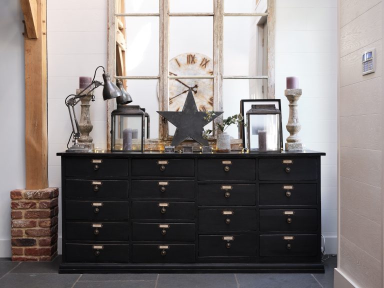 BLACK OFFICE FILING CABINET AND MIRROR - HAGUE BARN HENLEY ON THAMES, RG9 - SHOOTFACTORY - OTHER UK LOCATION HOUSE
