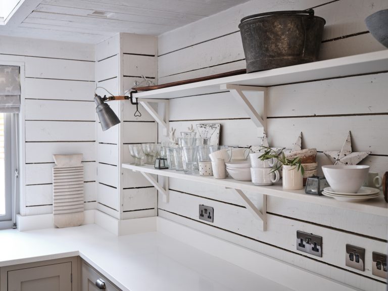 OPEN RUSTIC UTILITY ROOM SHELVES - HAGUE BARN HENLEY ON THAMES, RG9 - SHOOTFACTORY - OTHER UK LOCATION HOUSE